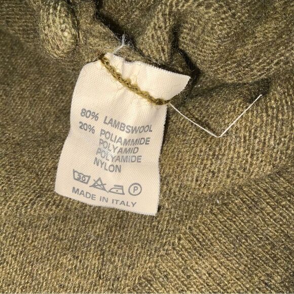 vintage wool sweater made in italy olive green mock neck quarter button up - Picture 5 of 8